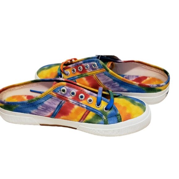 SUPERGA New Slide-On Sneakers Tie-Dye Multi-Color Rainbow Vivid Fun Artsy Bright - Picture 3 of 8